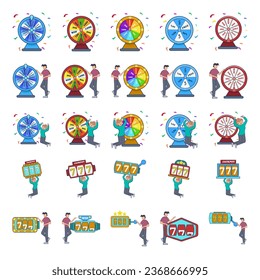 Roulette of luck wheel spinning casino money game flat icon - broke or lucky vector element. Set of luck, wheel for casino, success of roulette game illustration