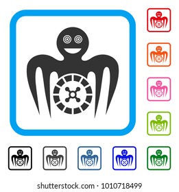 Roulette Mad Monster icon. Flat grey pictogram symbol in a blue rounded squared frame. Black, gray, green, blue, red, orange color variants of roulette mad monster vector.