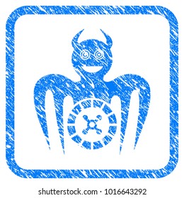Roulette Mad Spectre Devil grunge textured icon inside rounded rectangle for overlay watermark imitations. Flat symbol with dust texture.