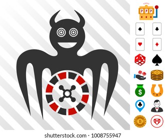 Roulette Mad Spectre Devil icon with bonus gamble pictures. Vector illustration style is flat iconic symbols. Designed for casino software.