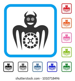 Roulette Mad Spectre Devil icon. Flat gray iconic symbol inside a blue rounded squared frame. Black, gray, green, blue, red, pink color versions of roulette mad spectre devil vector.