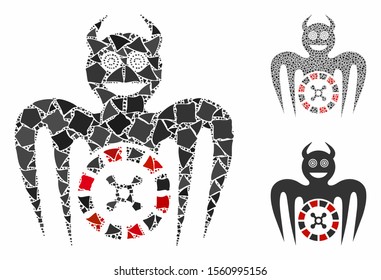 Roulette mad spectre devil mosaic of irregular items in various sizes and color tinges, based on roulette mad spectre devil icon. Vector tuberous items are composed into collage.