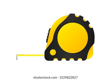 Roulette Measure. Yellow building tool. Tape measure with scale, metric measuring tape centimeters. Vector illustration.