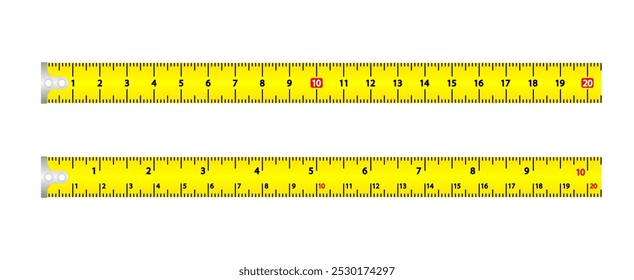 Roulette Measure. Yellow building tool. Tape measure with scale, metric measuring tape centimeters. Vector illustration.