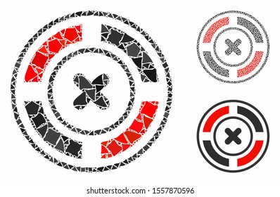 Roulette mosaic of joggly pieces in different sizes and color tinges, based on roulette icon. Vector humpy dots are composed into mosaic. Roulette icons collage with dotted pattern.