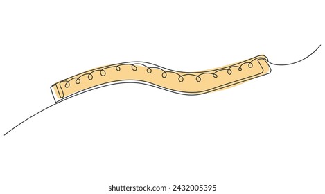 Roulette in one line drawing style. A flexible yellow ruler with a black outline on a white background. Vector illustration for waist measurement