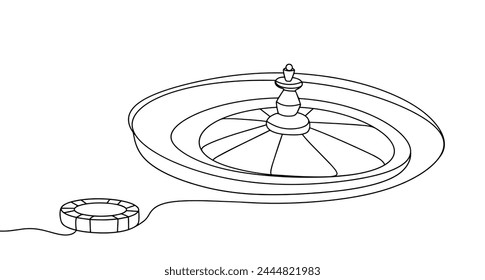 Ruleta y ficha de póquer. Un círculo giratorio con agujeros numerados, a lo largo del cual la bola rueda hasta que toca un agujero. Un tipo de juego en un casino.