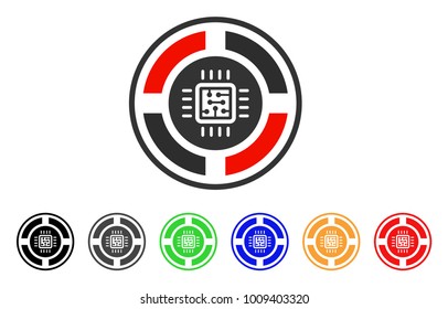 Roulette Processor icon. Vector illustration style is a flat iconic roulette processor symbol with grey, yellow, green, blue, red, black color versions. Designed for web and software interfaces.