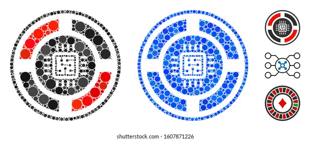 Roulette processor mosaic of small circles in different sizes and color hues, based on roulette processor icon. Vector small circles are united into blue composition.