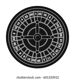Roulette with red and black cells. The most popular casino game in the world.Kasino single icon in black style vector symbol stock illustration.