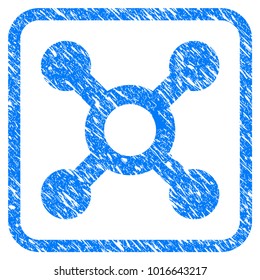Roulette scratched textured icon inside rounded square for overlay watermark stamps. Flat symbol with unclean texture. Framed vector blue rubber seal stamp with grunge design of roulette.
