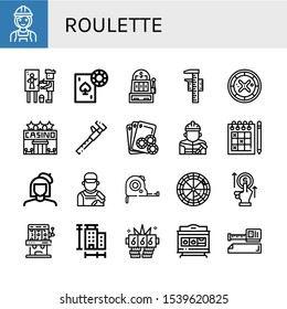 roulette simple icons set. Contains such icons as Builder, Painter, Gambling, Slot machine, Measuring, Roulette, Casino, Measure, Sudoku, can be used for web, mobile and logo