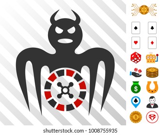 Roulette Spectre Devil icon with bonus gambling pictograms. Vector illustration style is flat iconic symbols. Designed for gamble websites.