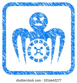 Roulette Spectre Monster grainy textured icon inside rounded frame for overlay watermark stamps. Flat symbol with dirty texture.