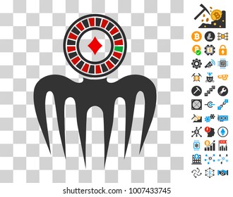 Roulette Spectre Monster pictograph with bonus bitcoin mining and blockchain graphic icons. Vector illustration style is flat iconic symbols. Designed for bitcoin apps.