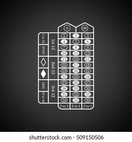 Roulette table icon. Black background with white. Vector illustration.