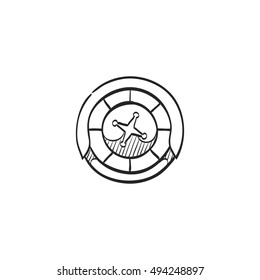 Roulette table icon in doodle sketch lines. Game gambling jackpot
