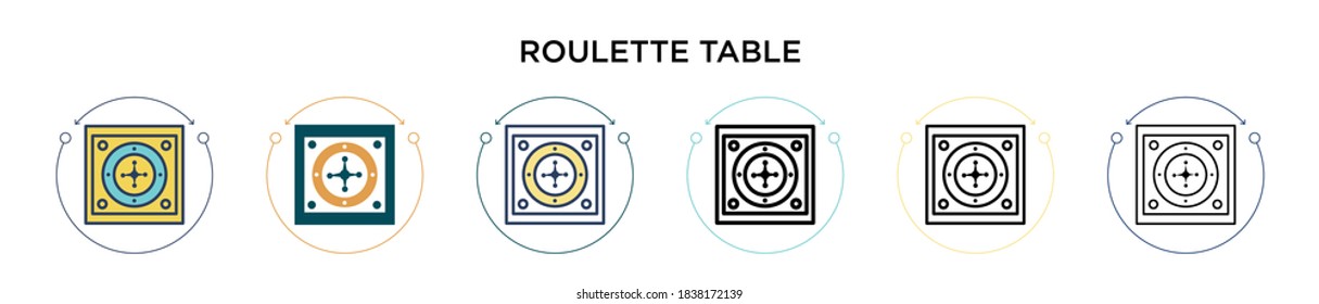 Roulette table icon in filled, thin line, outline and stroke style. Vector illustration of two colored and black roulette table vector icons designs can be used for mobile, ui, web