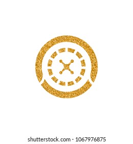 Roulette table icon in gold glitter texture. Sparkle luxury style vector illustration.