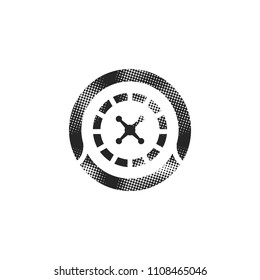 Roulette table icon in halftone style. Black and white monochrome vector illustration.