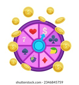 Roulette table with money falling from above. Cartoon doodle of item for gambling and sports games with money isolated on white background