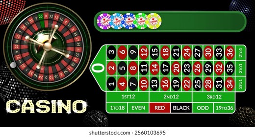 Roulette table with various gambling and casino elements