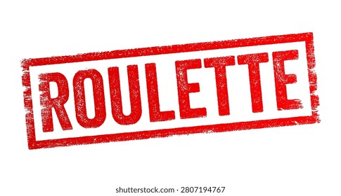 ROULETTE text stamped inside a rectangular shape with a textured, distressed look. This minimalist design emphasizes casino gambling, betting, luck, fortune, risk, entertainment, and pure chance.