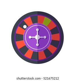 Roulette vector in flat style. Classic casino play-roulette with ball. Illustration for gambling industry, sport lottery services, icons, web pages, logo design. Isolated on white background.   