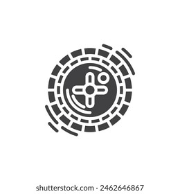 Rueda de la ruleta con el Vector de la bola. signo llenado plano para el concepto móvil y el Diseño web. Icono de glifo de rueda de ruleta de casino giratorio. Símbolo, ilustración del logotipo. Vector gráfico