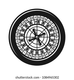 Roulette wheel for casino gambling top view vector black object isolated on white background