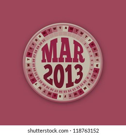 Roulette Wheel Design 2013 Calendar March Vector