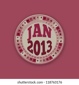 Roulette Wheel Design 2013 Calendar January Vector