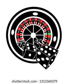 Roulette wheel with dices, black and white 
