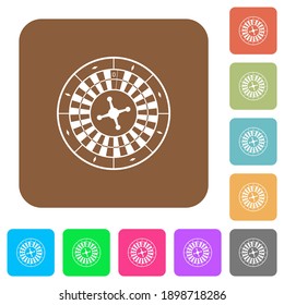 Roulette wheel flat icons on rounded square vivid color backgrounds.