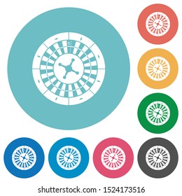 Roulette wheel flat white icons on round color backgrounds