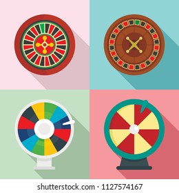 Roulette wheel fortune money icons set. Flat illustration of 4 roulette wheel fortune money vector icons for web