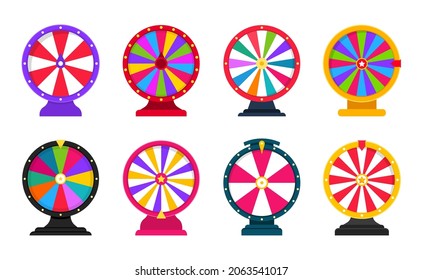 Roulette  wheel fortune  Spinning fortune wheels set  Lottery luck  Game jackpot  Big Win  money prize  Casino money game  Game luck playing  Vector illustration 