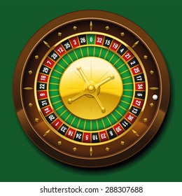 Roulette wheel with french numbering sequence. Vector illustration on green background.