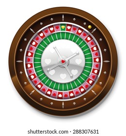 Roulette wheel with heart symbols instead of numbers. Isolated vector illustration on white background.