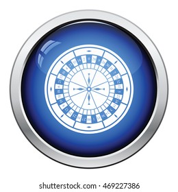 Roulette wheel icon. Glossy button design. Vector illustration.