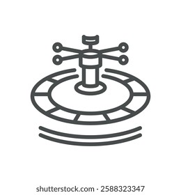 Roulette Wheel Icon. Thin Line Illustration of Casino Roulette Table, Symbolizing Gambling, Luck, and Betting. Isolated Outline Vector Sign.