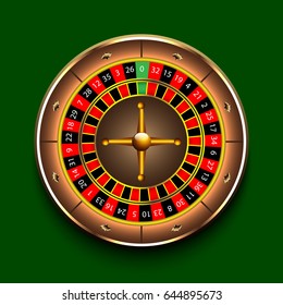 Roulette wheel on green background