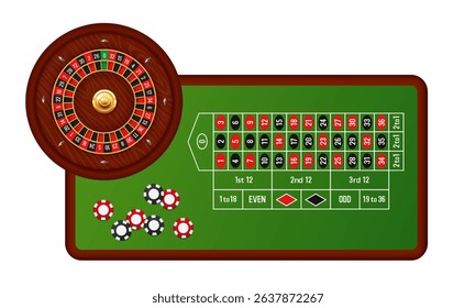 Roulette wheel and roulette table. Vector 3d illustration.