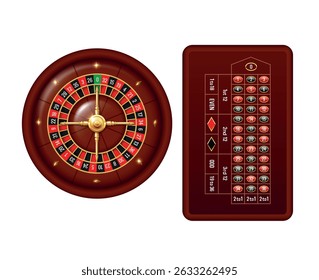 Roulette wheel and roulette table. Vector illustration.
