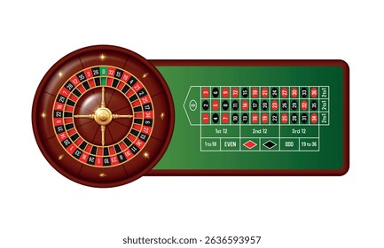 Roulette wheel and roulette table. Vector illustration.