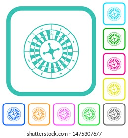 Roulette wheel vivid colored flat icons in curved borders on white background