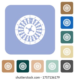 Roulette wheel white flat icons on color rounded square backgrounds