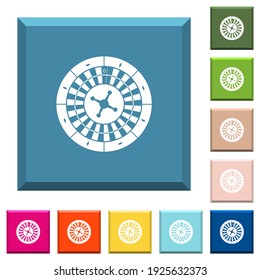 Roulette wheel white icons on edged square buttons in various trendy colors