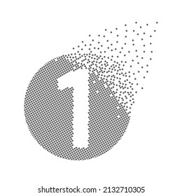 Round 1 number fast pixel dots. One number-digit pixel art. Integrative pixel movement. Creative dissolved and dispersed moving dot art. Modern icon creative ports. Vector logotype design.