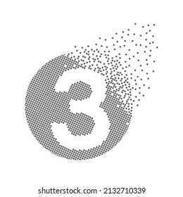 Round 3 number fast pixel dots. Three number-digit pixel art. Integrative pixel movement. Creative dissolved and dispersed moving dot art. Modern icon creative ports. Vector logotype design.